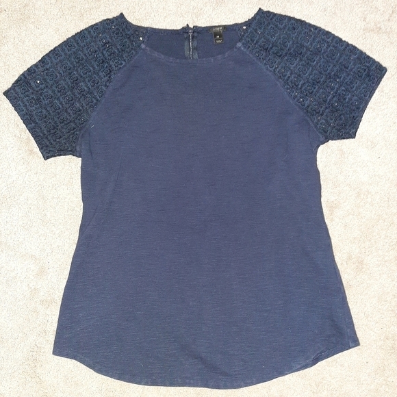 J Crew Short Sleeve Top with Lace Detail - Picture 2 of 10